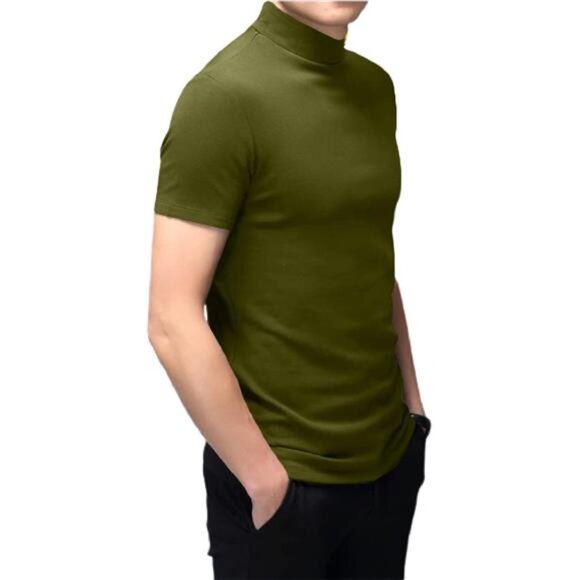 Men's Fashion Mock Turtleneck T-Shirts Long Sleeve Pullover Sweater Basic - Picture 3 of 5